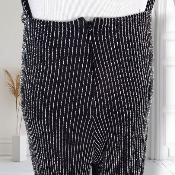 NastyGal Plunge Wide Leg Halter Jumpsuit Size M Stretch Silver Lurex Backless - Picture 9 of 15